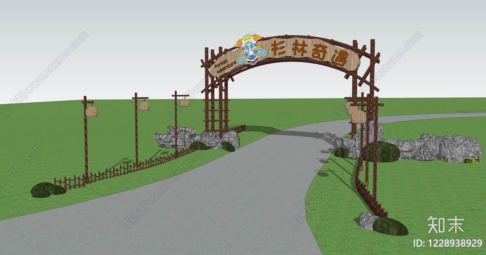 日式入口大门SU模型下载【ID:1228938929】