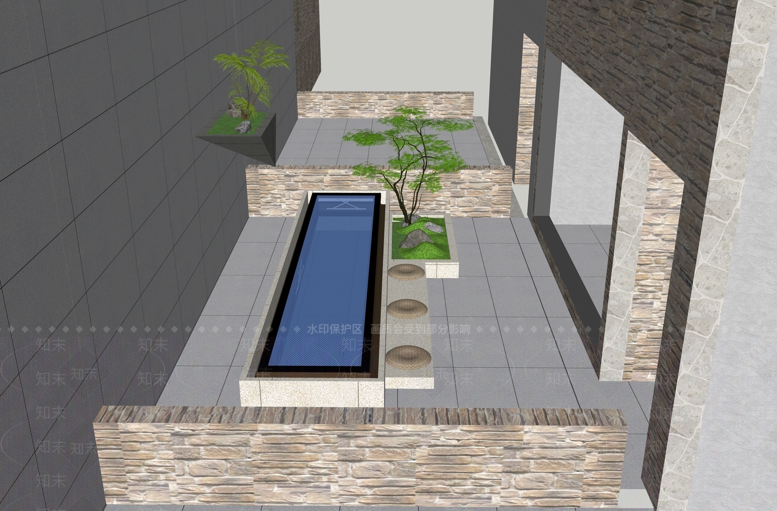 新中式景观别墅庭院SU模型下载【ID:1228940085】
