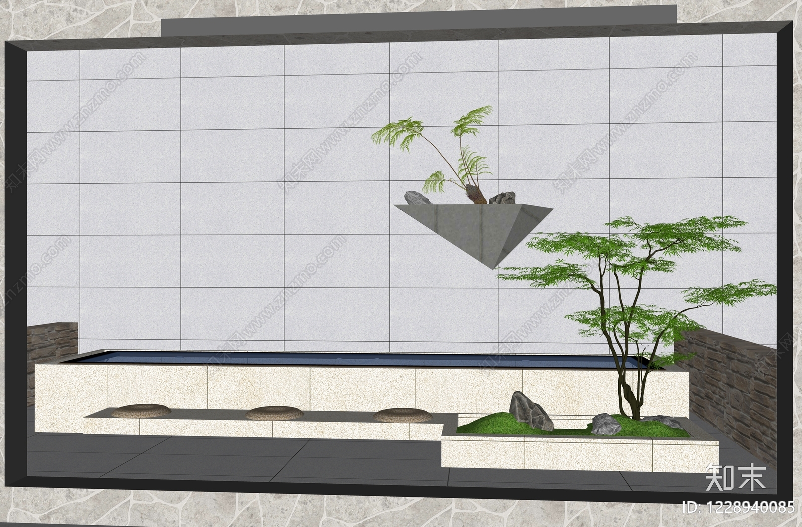 新中式景观别墅庭院SU模型下载【ID:1228940085】