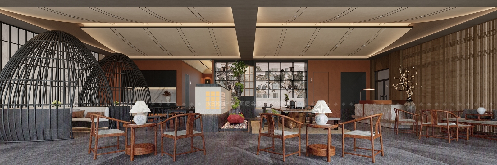 新中式民宿大厅3D模型下载【ID:1228942999】
