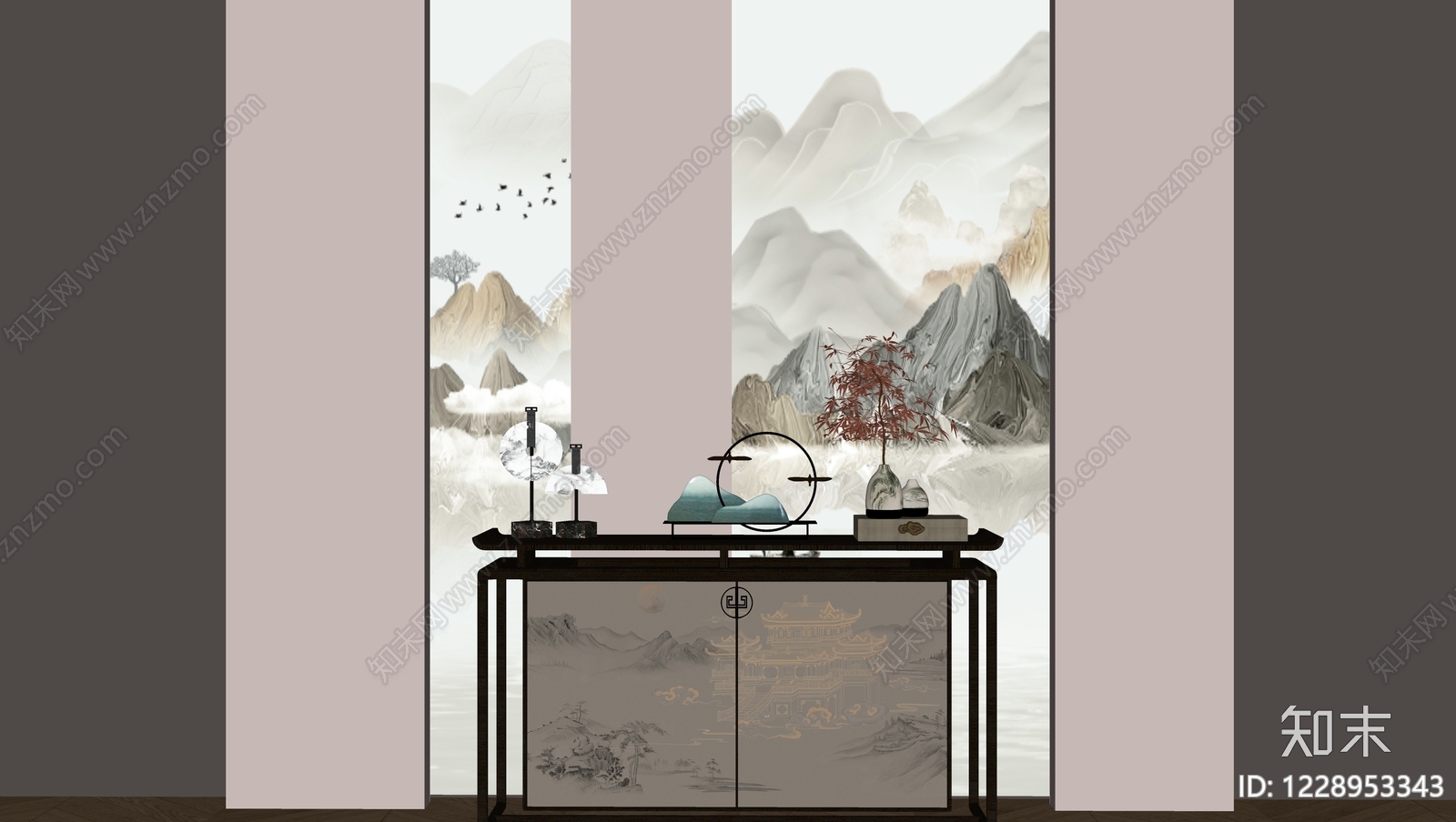 新中式玄关柜SU模型下载【ID:1228953343】