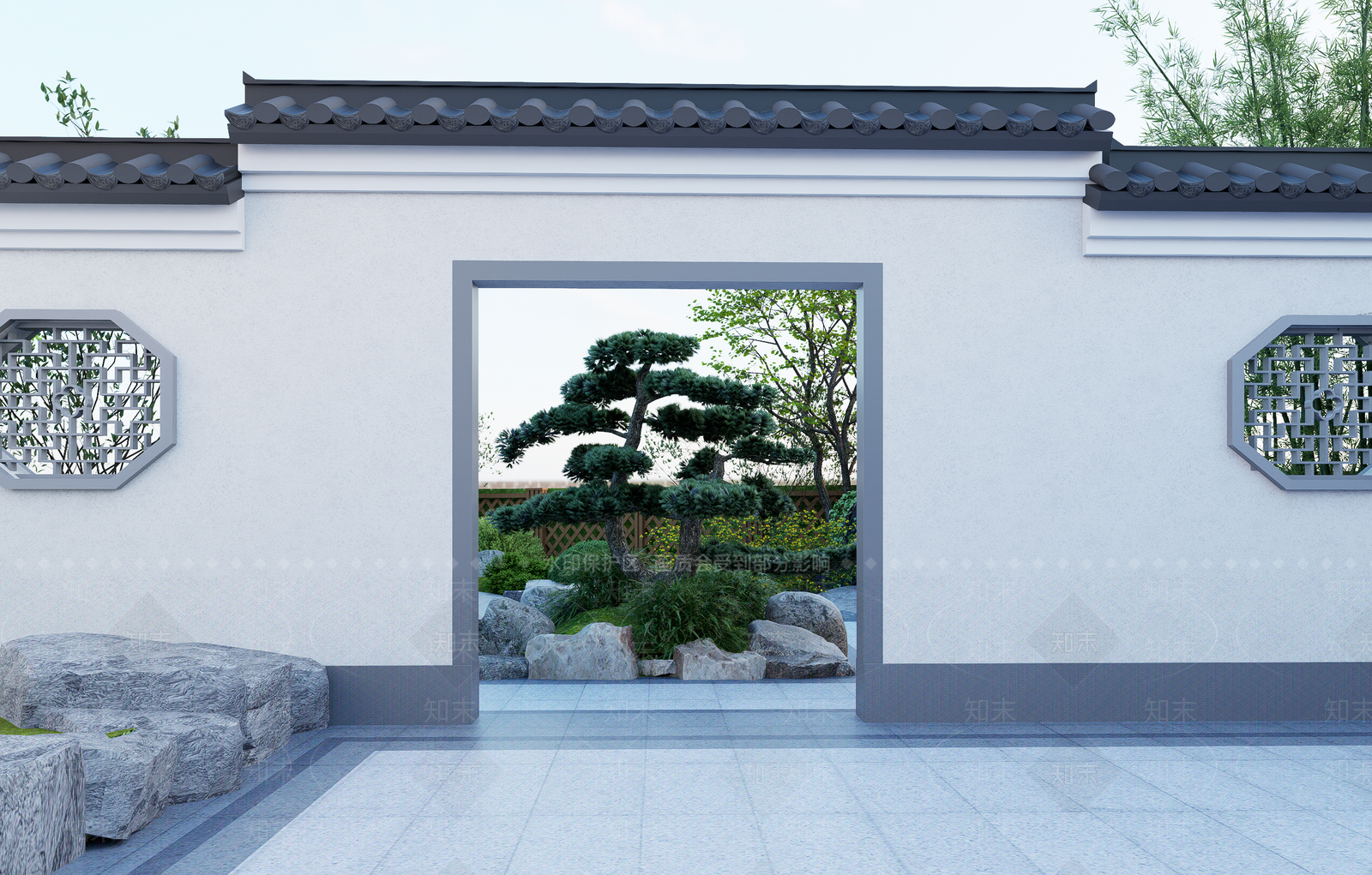 新中式景观别墅庭院SU模型下载【ID:1228959088】