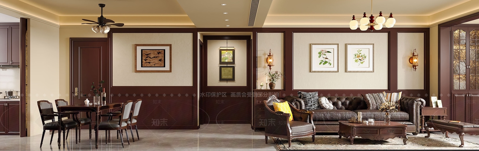 美式大平层客餐厅3D模型下载【ID:1228963248】