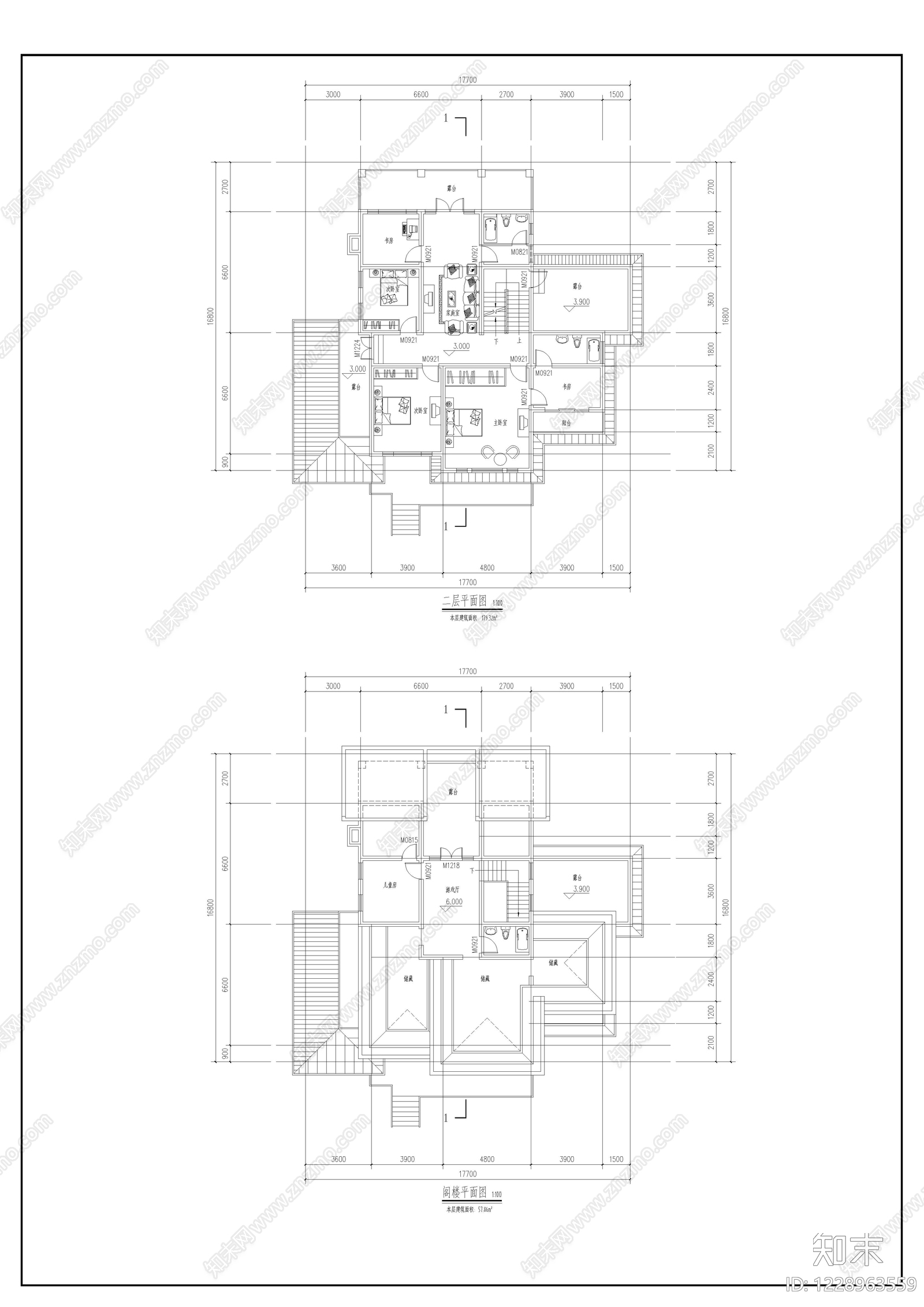 别墅建筑cad施工图下载【ID:1228963559】