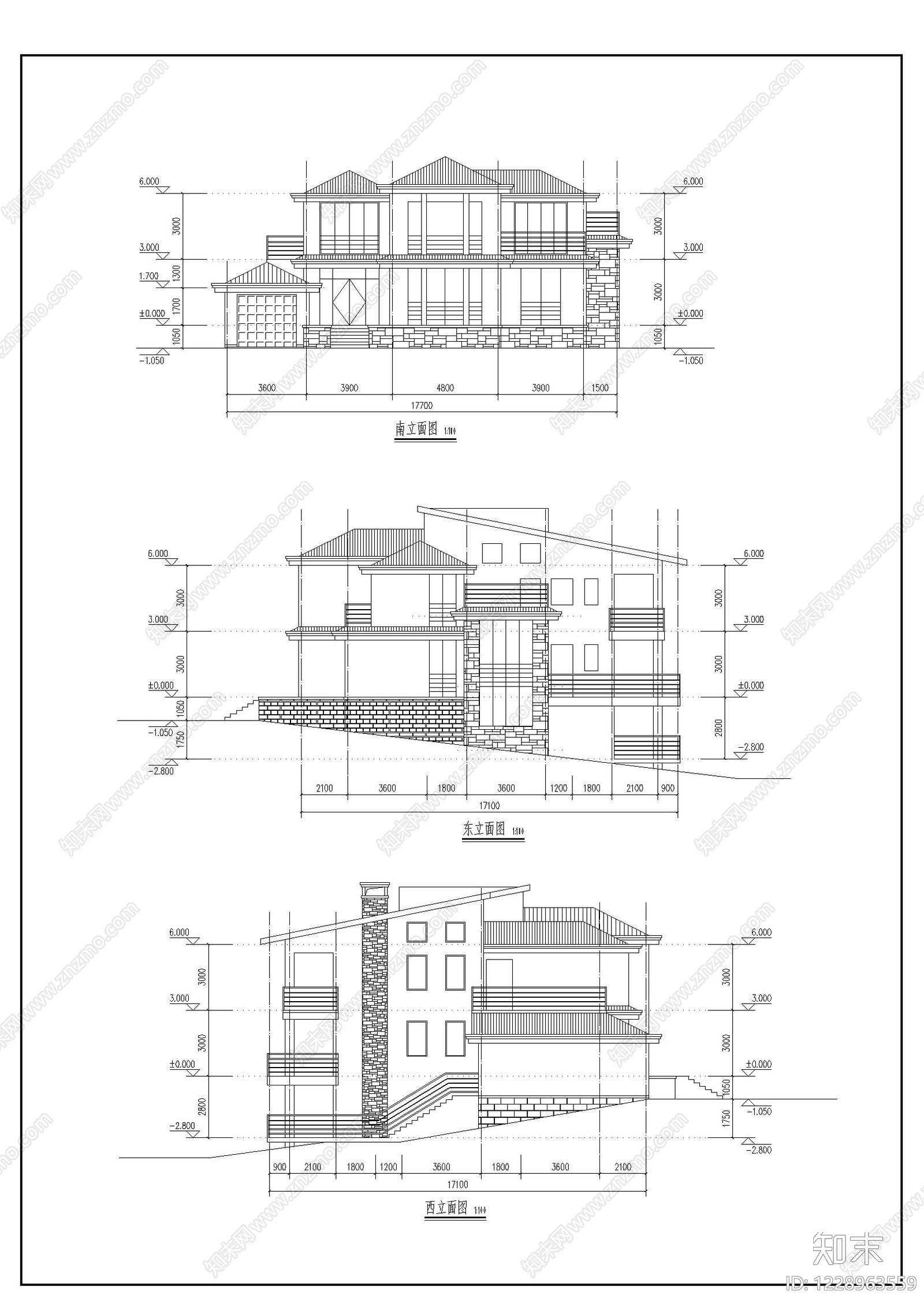 别墅建筑cad施工图下载【ID:1228963559】