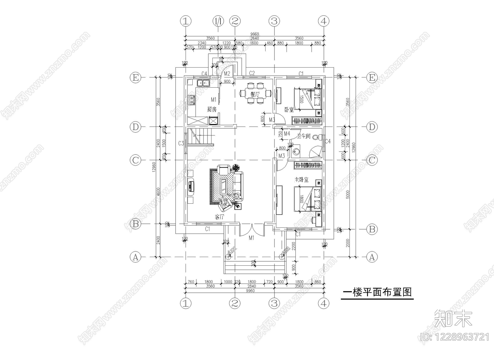 别墅建筑cad施工图下载【ID:1228963721】