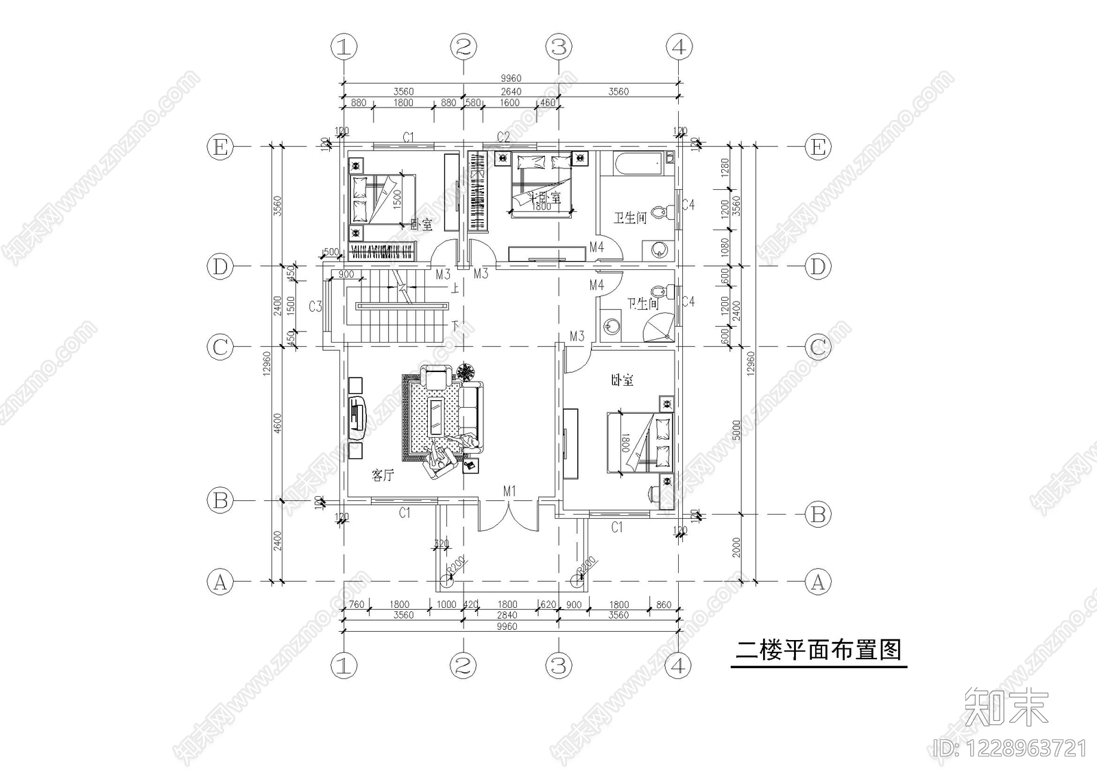 别墅建筑cad施工图下载【ID:1228963721】