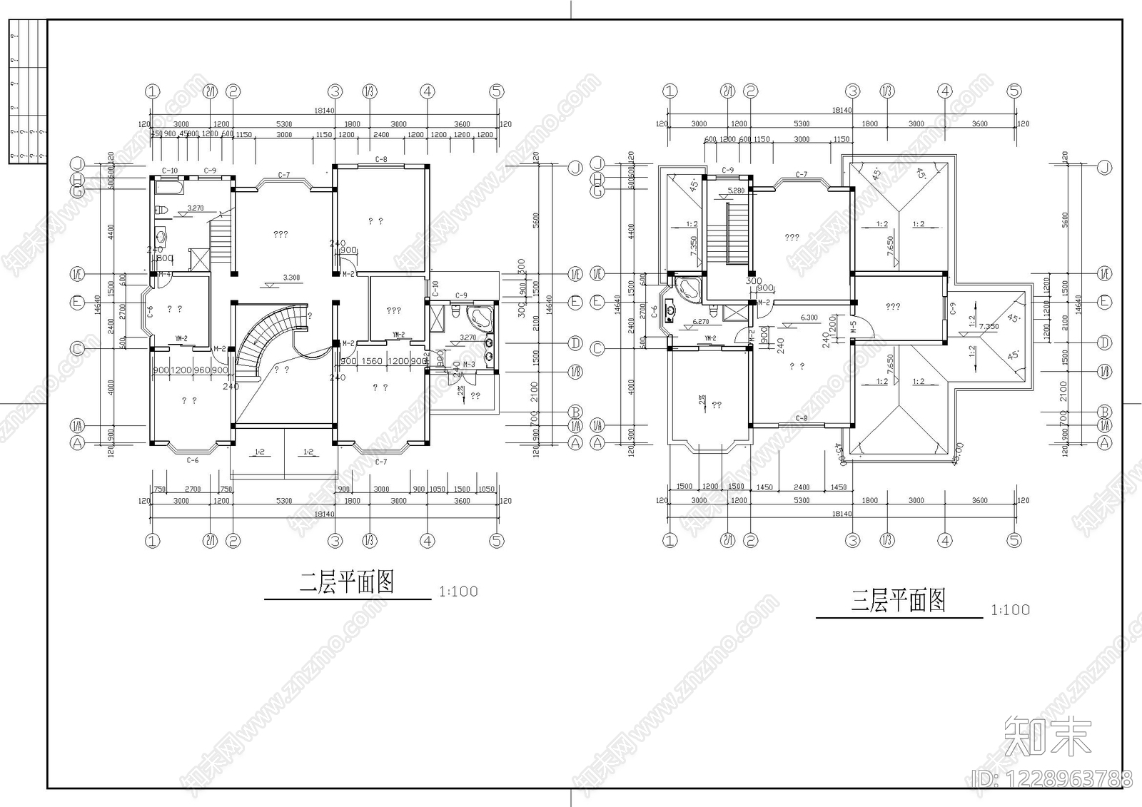 别墅建筑cad施工图下载【ID:1228963788】
