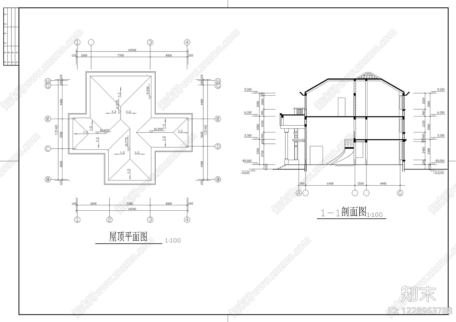 别墅建筑cad施工图下载【ID:1228963788】