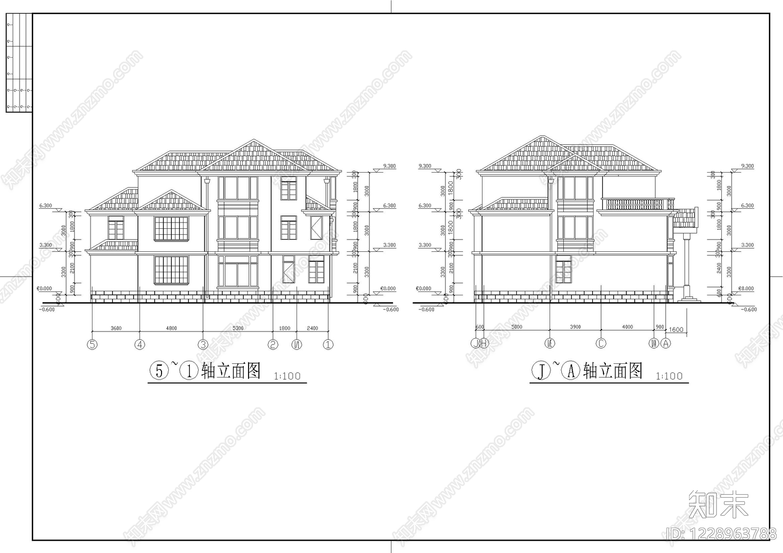 别墅建筑cad施工图下载【ID:1228963788】