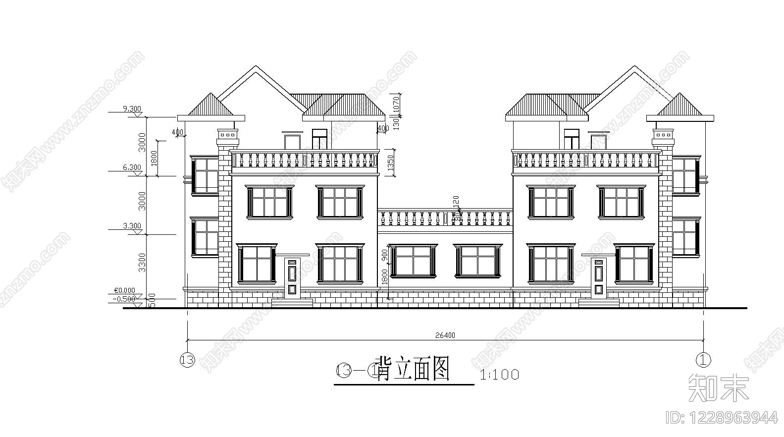 别墅建筑cad施工图下载【ID:1228963944】