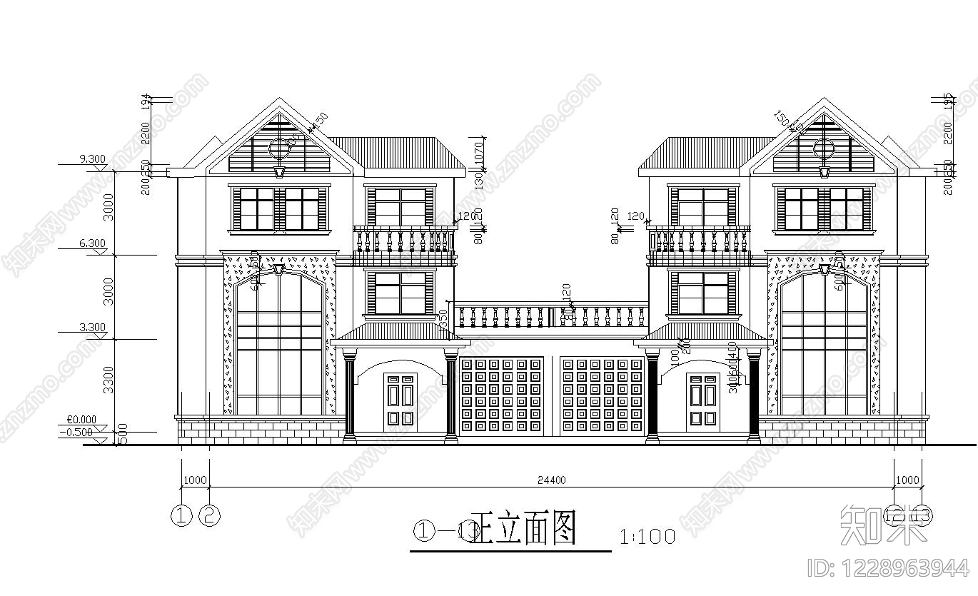 别墅建筑cad施工图下载【ID:1228963944】