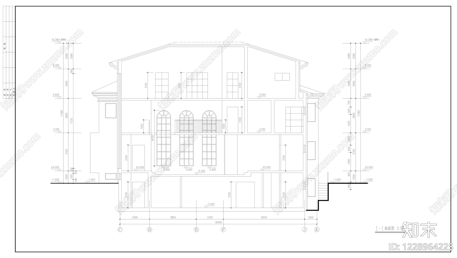 别墅建筑cad施工图下载【ID:1228964225】