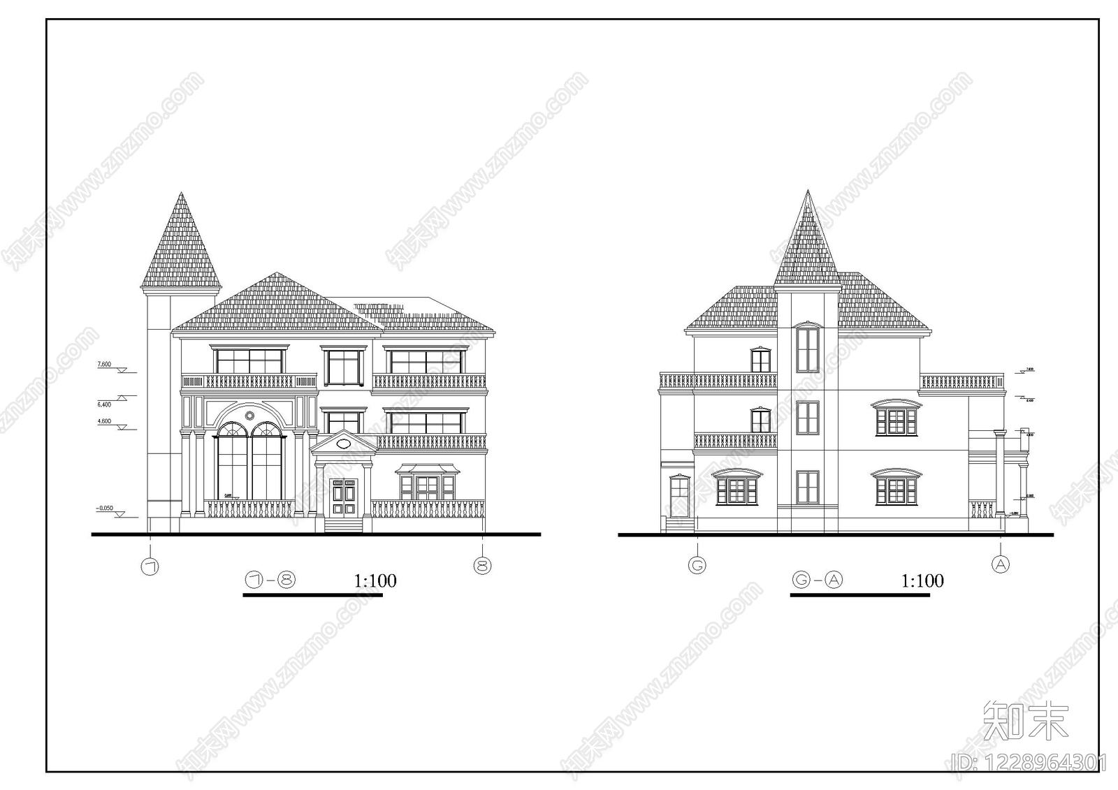 别墅建筑cad施工图下载【ID:1228964301】