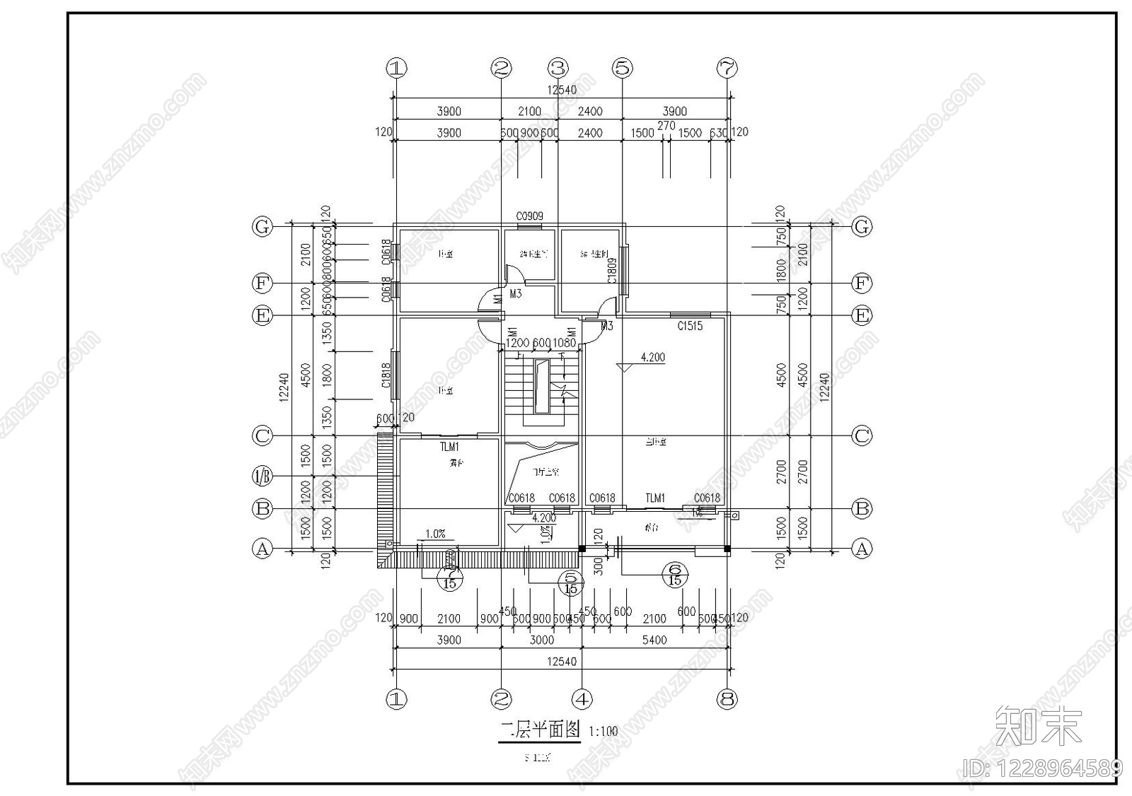 别墅建筑cad施工图下载【ID:1228964589】