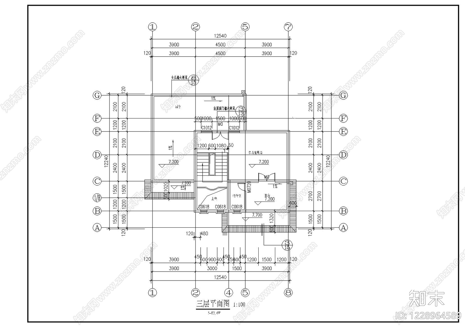 别墅建筑cad施工图下载【ID:1228964589】