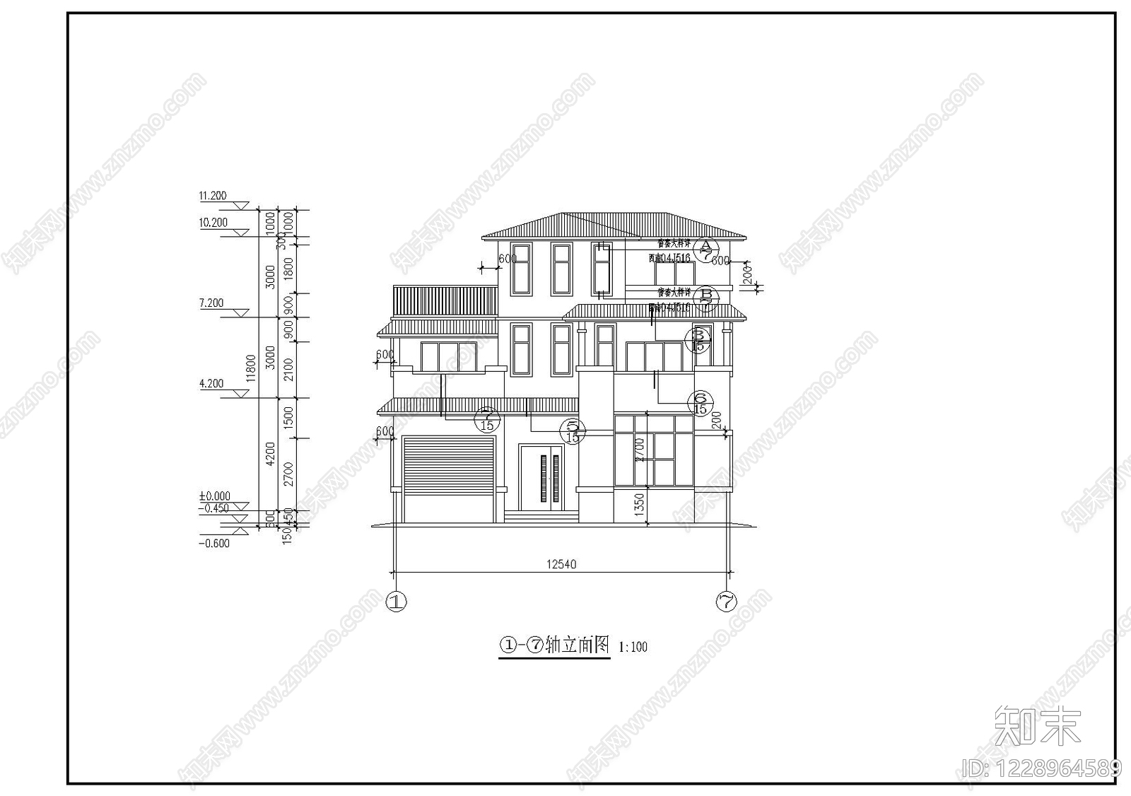 别墅建筑cad施工图下载【ID:1228964589】