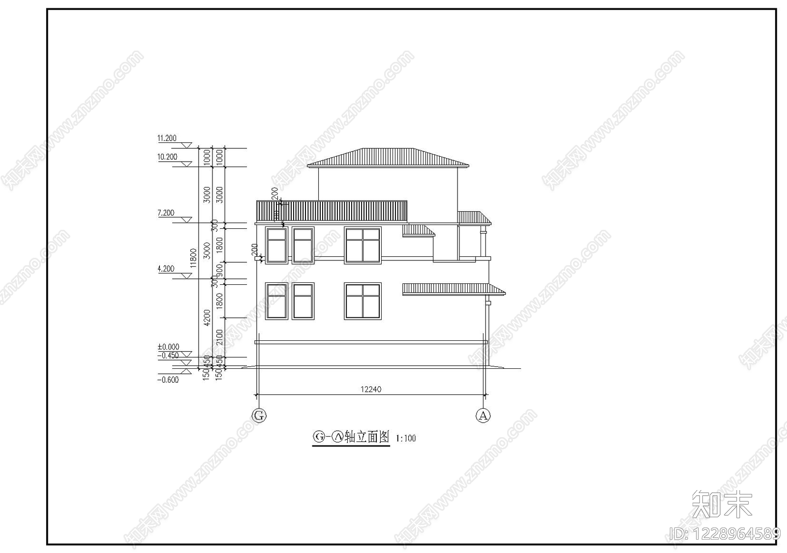 别墅建筑cad施工图下载【ID:1228964589】