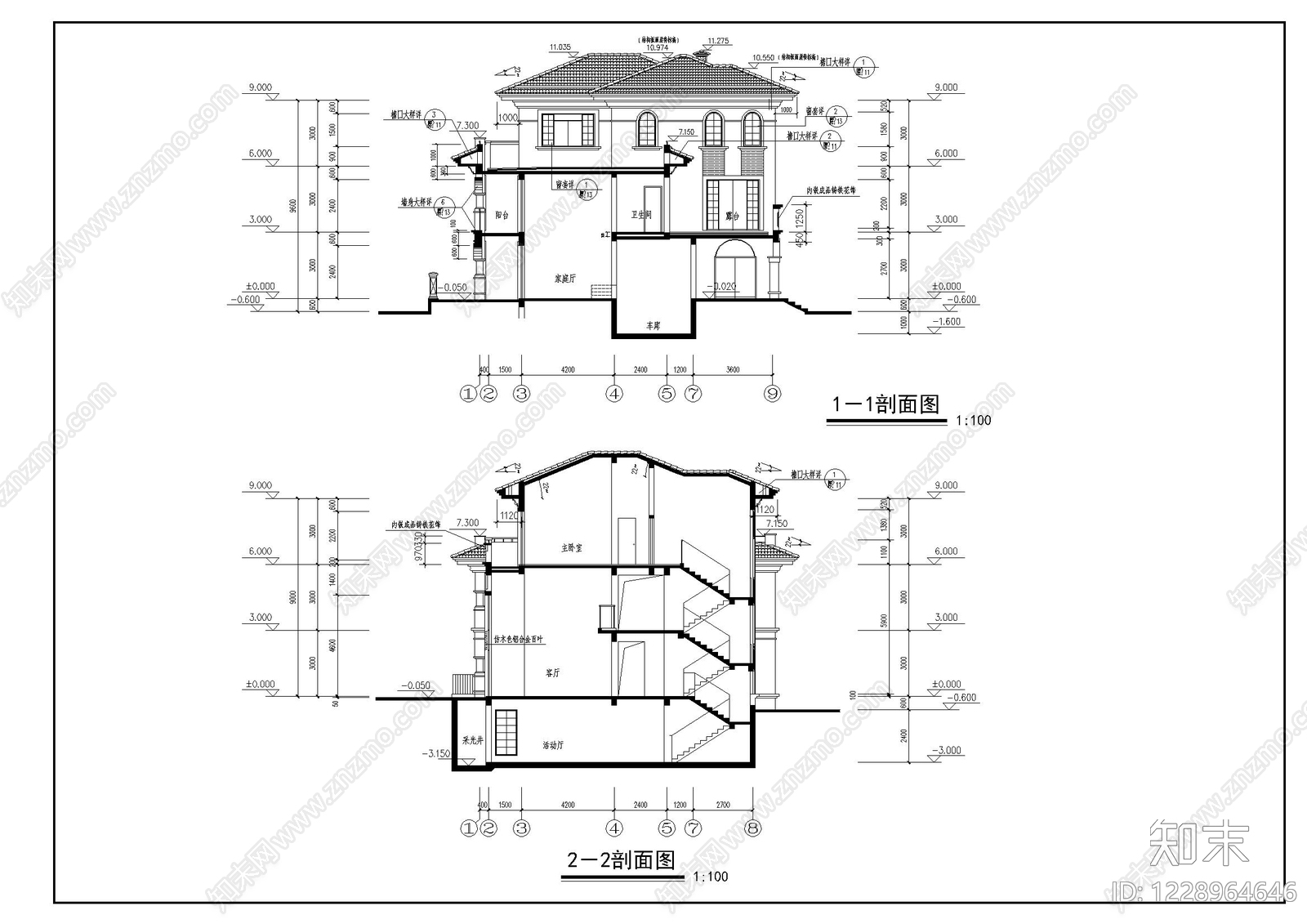 别墅建筑cad施工图下载【ID:1228964646】