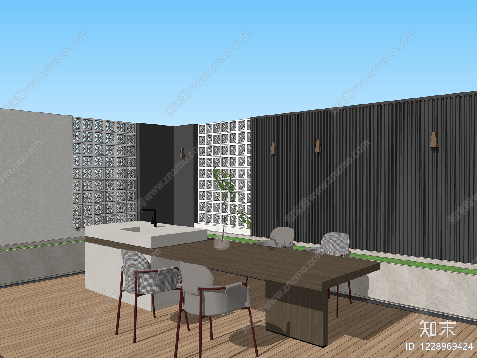 现代简约别墅庭院SU模型下载【ID:1228969424】