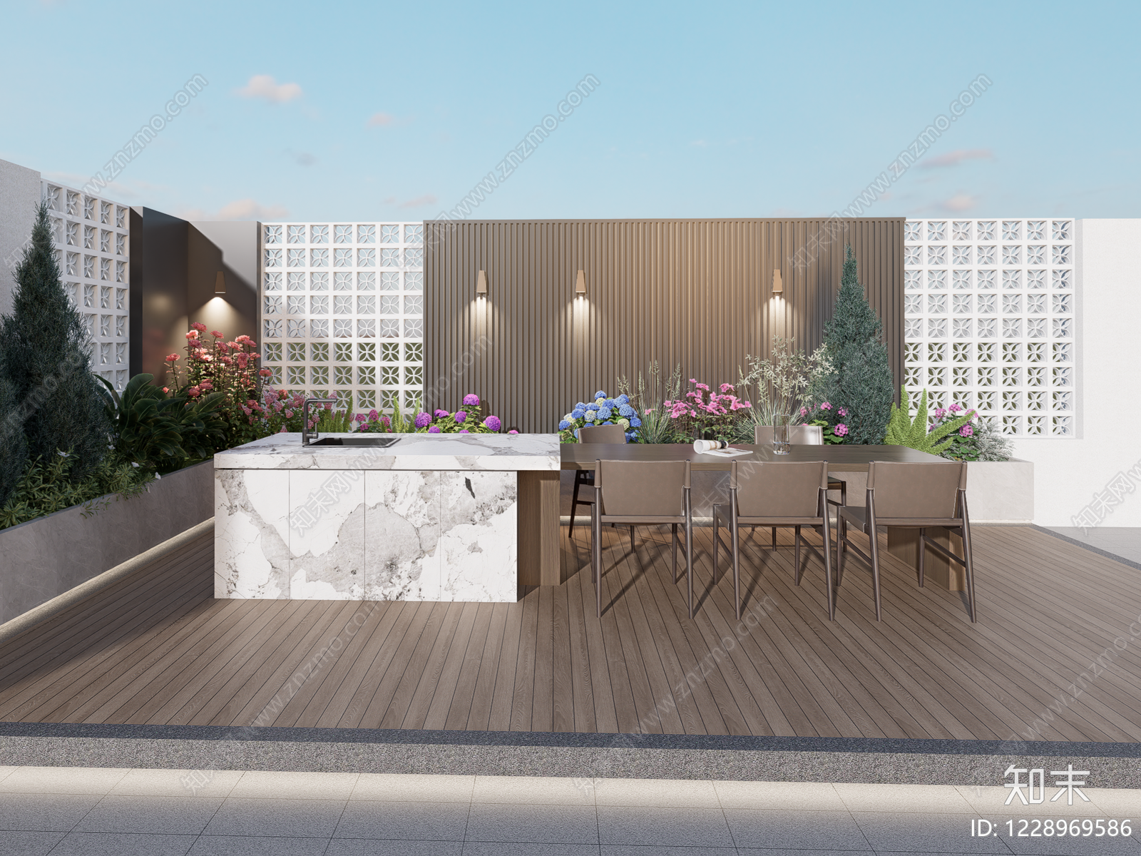 现代别墅庭院SU模型下载【ID:1228969586】