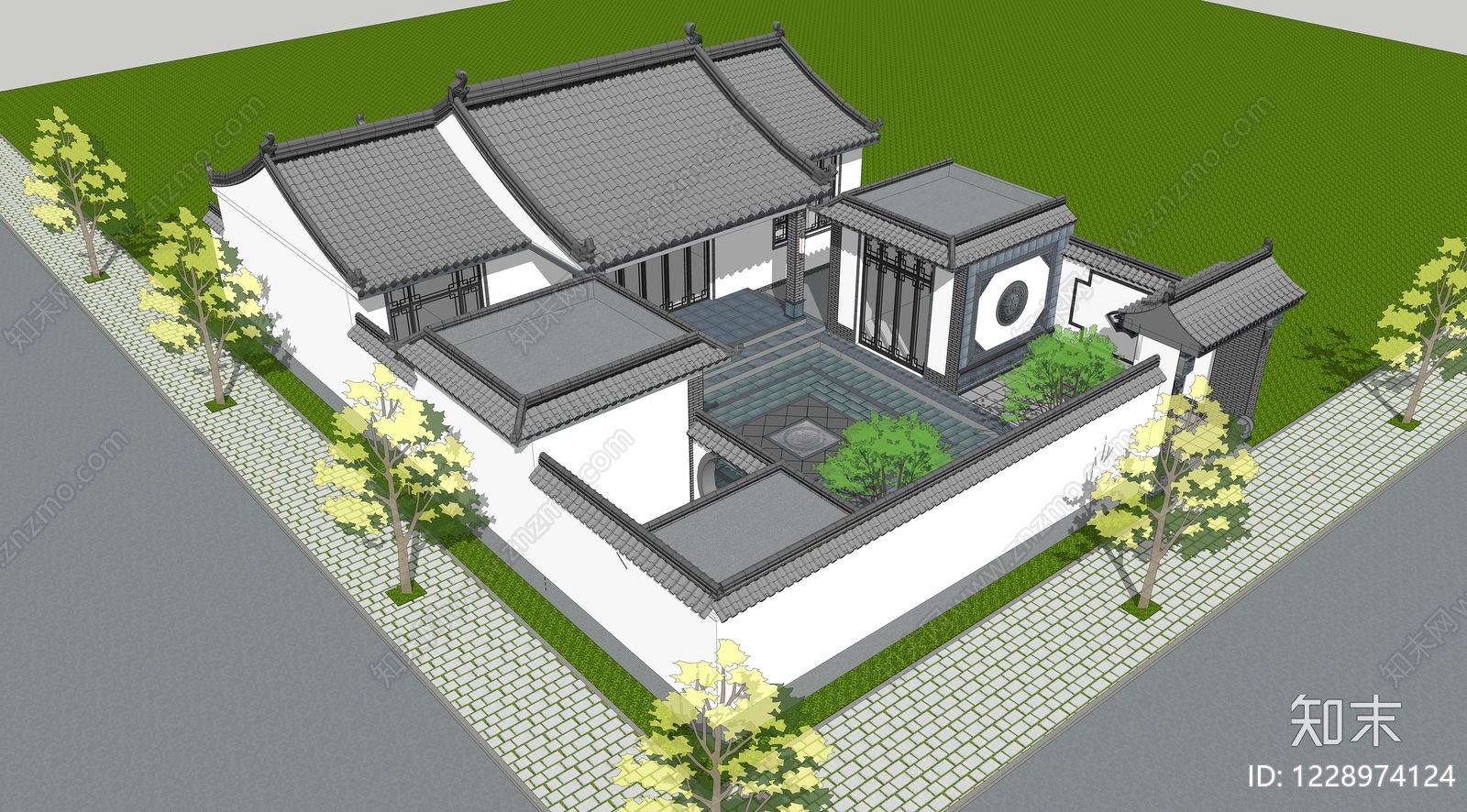 中式古建四合院SU模型下载【ID:1228974124】