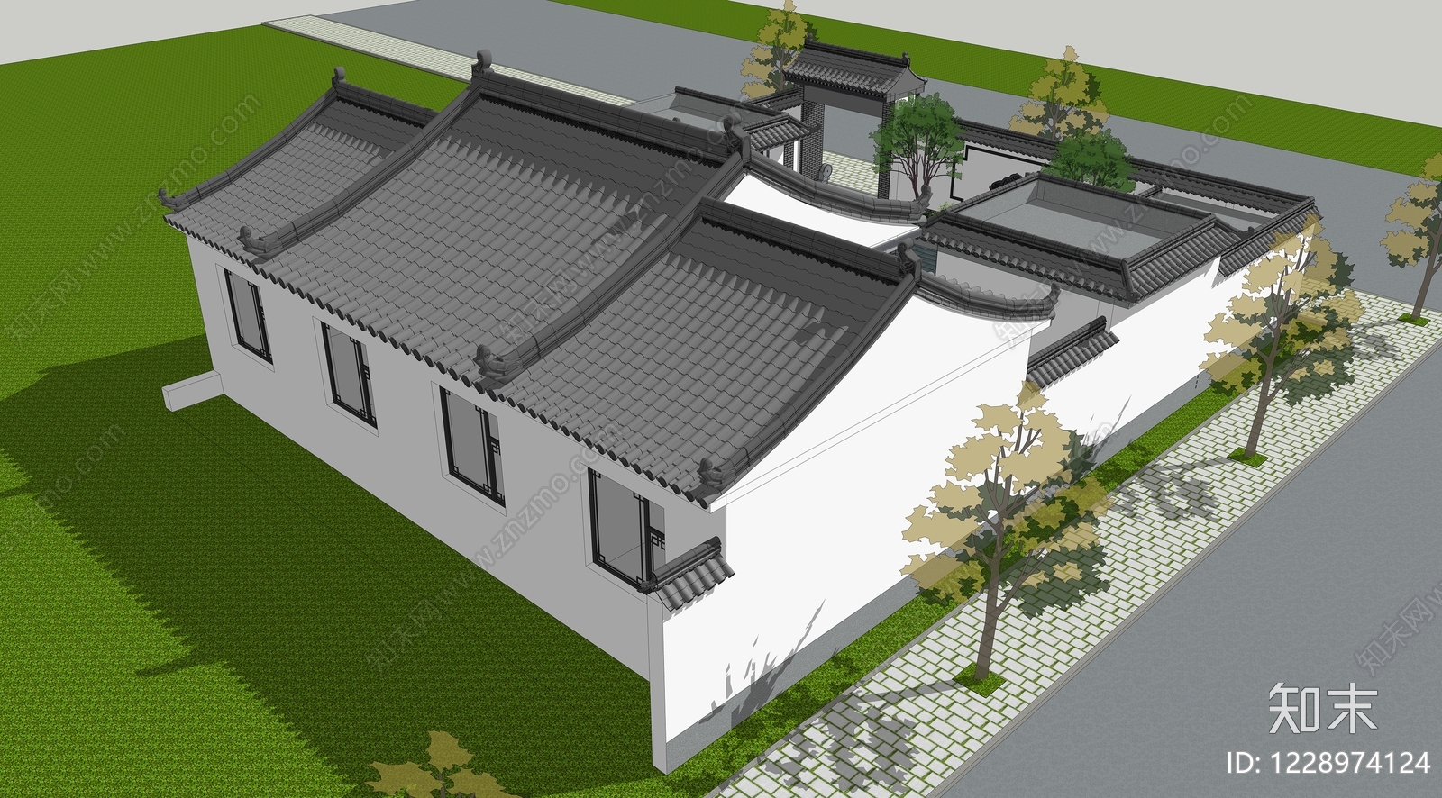 中式古建四合院SU模型下载【ID:1228974124】