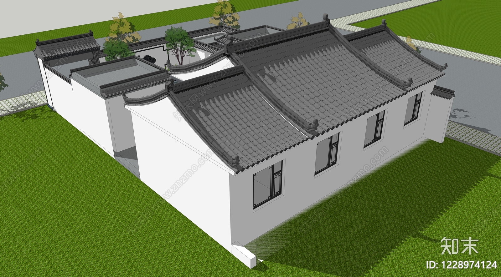 中式古建四合院SU模型下载【ID:1228974124】