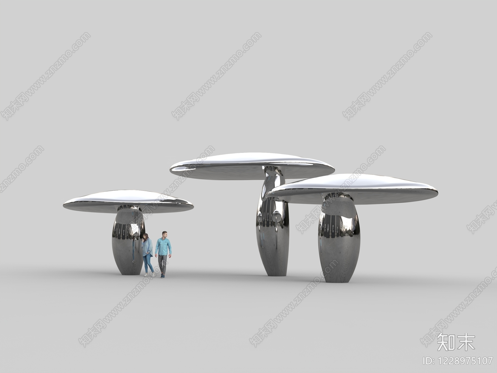 未来主义城市广场装置3D模型渲染效果图
