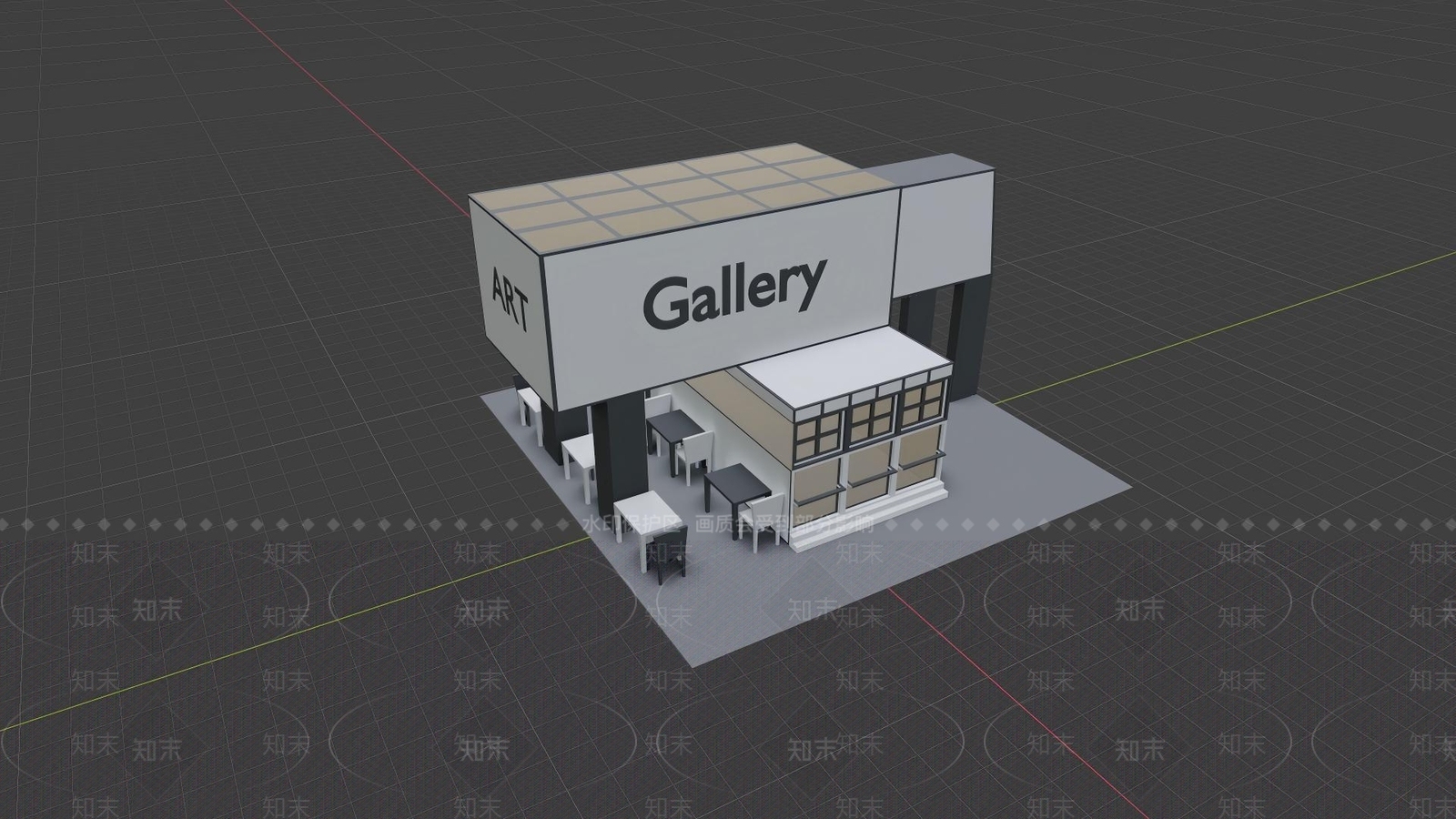 现代简约艺术展厅3D模型渲染效果图