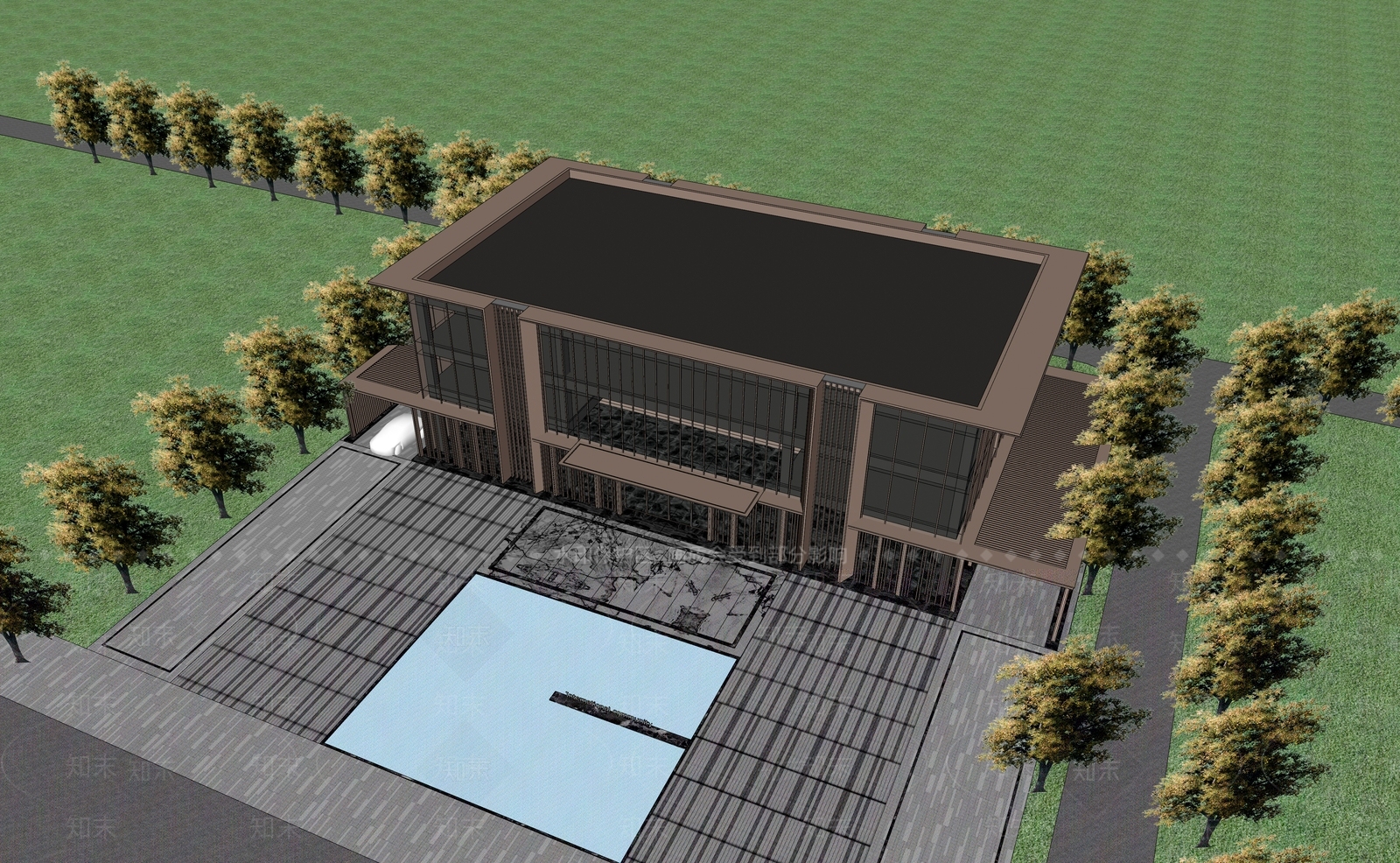 新中式售楼处建筑SU模型下载【ID:1228982608】