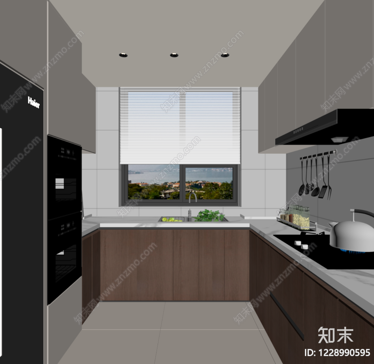 现代简约封闭式厨房SU模型下载【ID:1228990595】