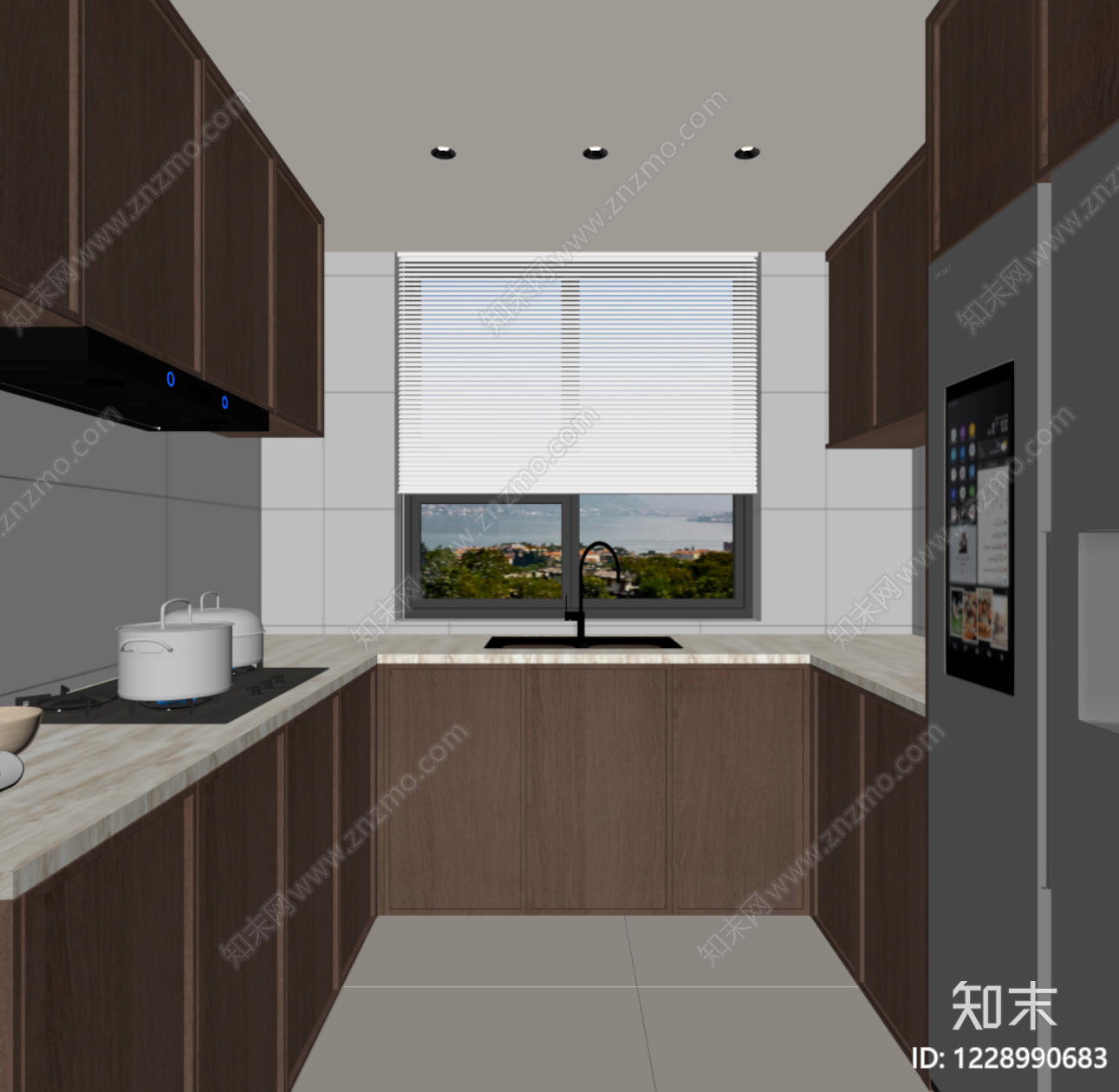 中古风封闭式厨房SU模型下载【ID:1228990683】