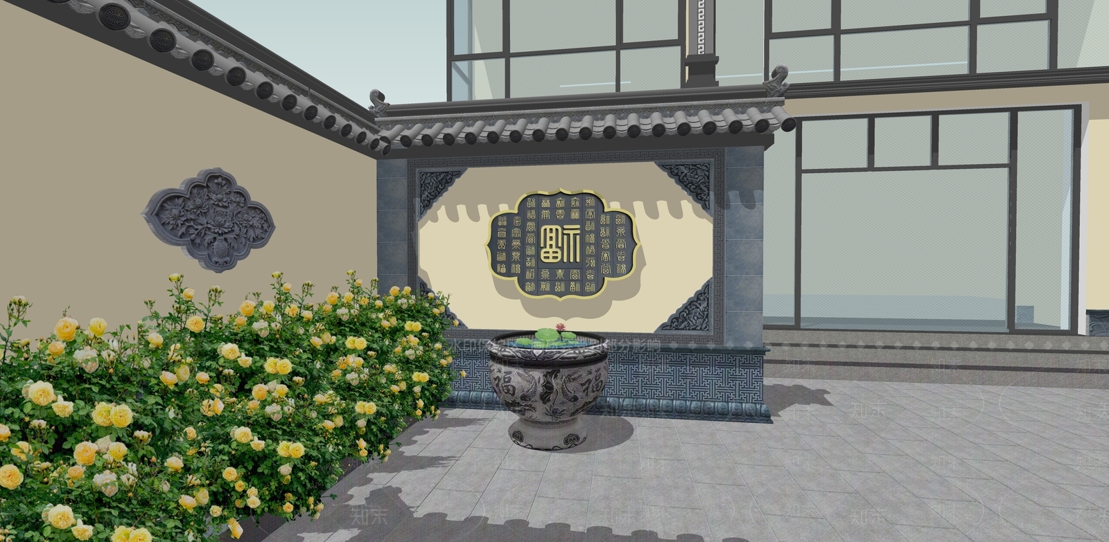 新中式景观别墅庭院SU模型下载【ID:1228991396】