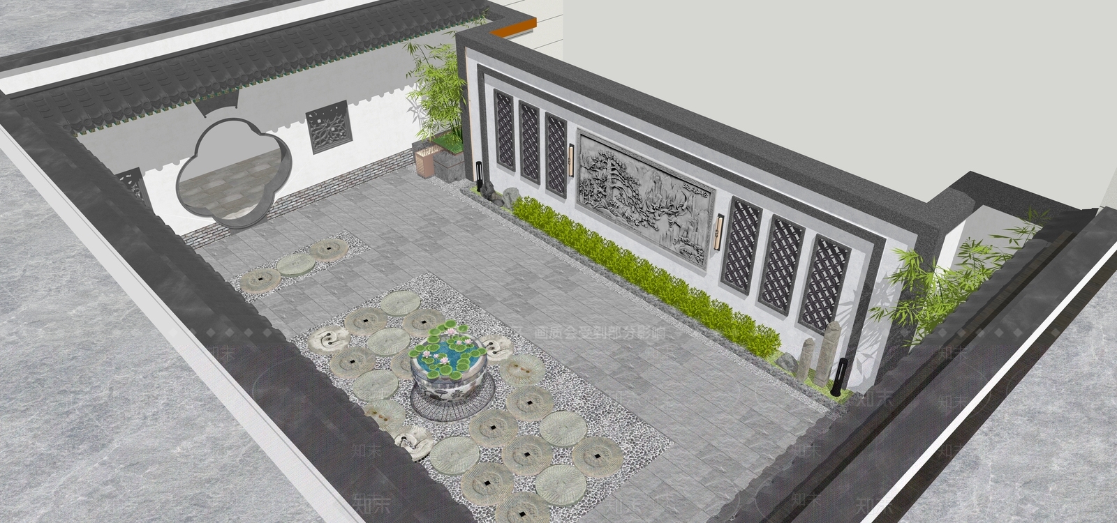 新中式景观乡村庭院SU模型下载【ID:1228994323】