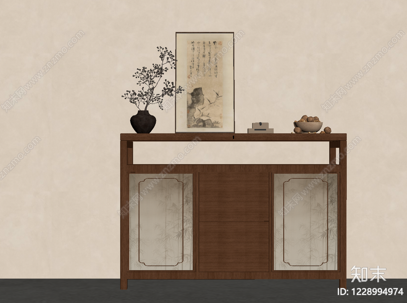 新中式玄关柜SU模型下载【ID:1228994974】