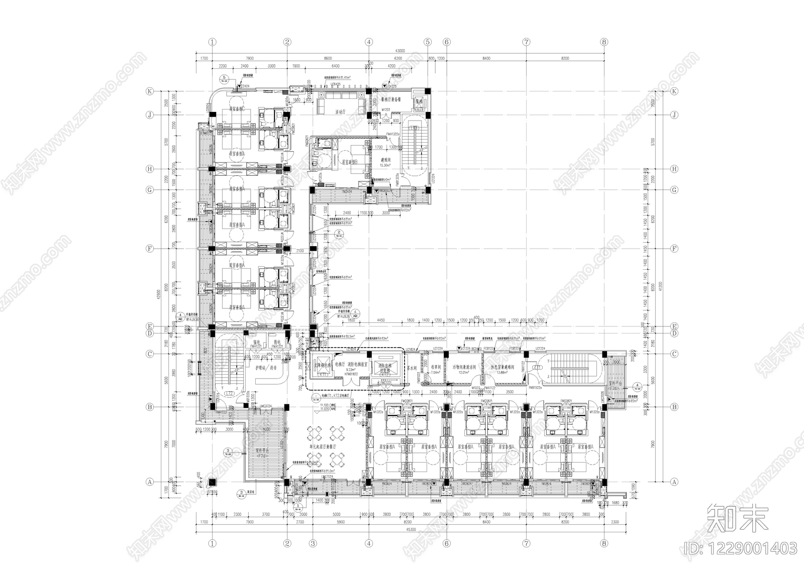 老年住宅cad施工图下载【ID:1229001403】