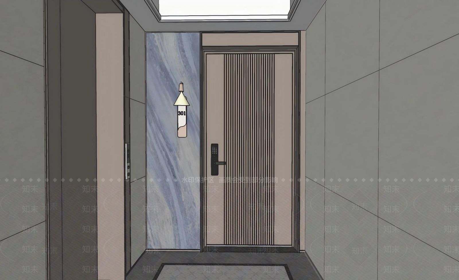 轻奢电梯厅SU模型下载【ID:1229008101】
