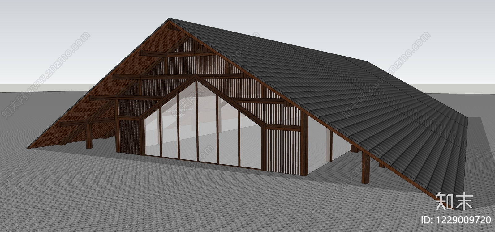 新中式风格建筑SU模型下载【ID:1229009720】