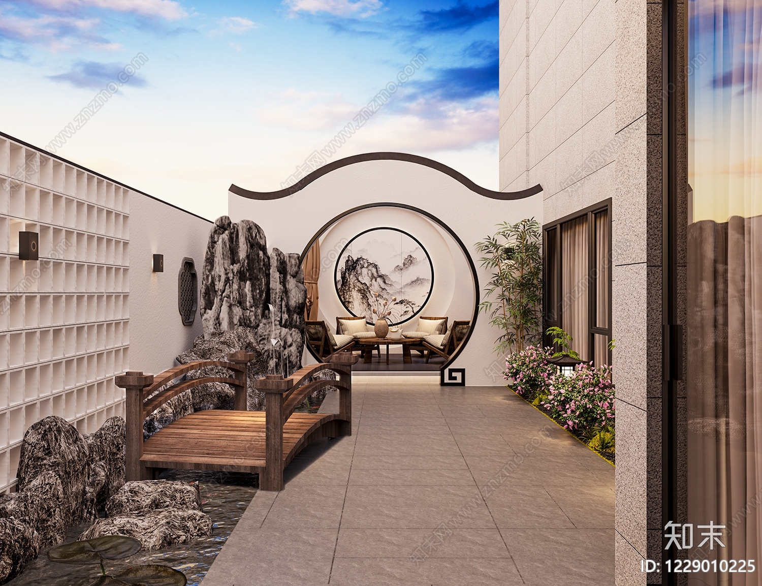 新中式景观庭院3D模型下载【ID:1229010225】