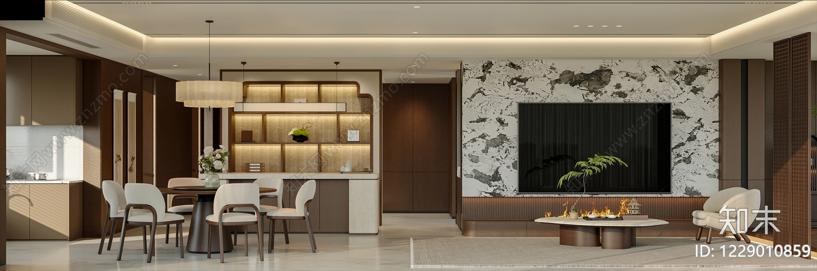 新中式宋式客餐厅3D模型下载【ID:1229010859】
