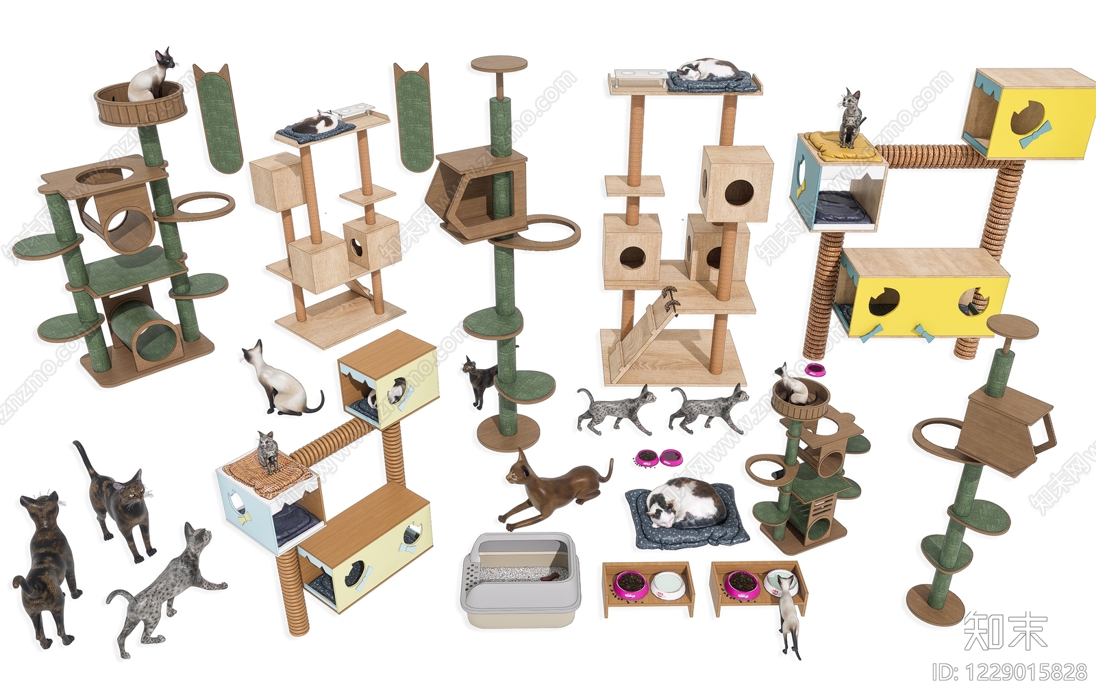 原木风宠物用品3D模型下载【ID:1229015828】