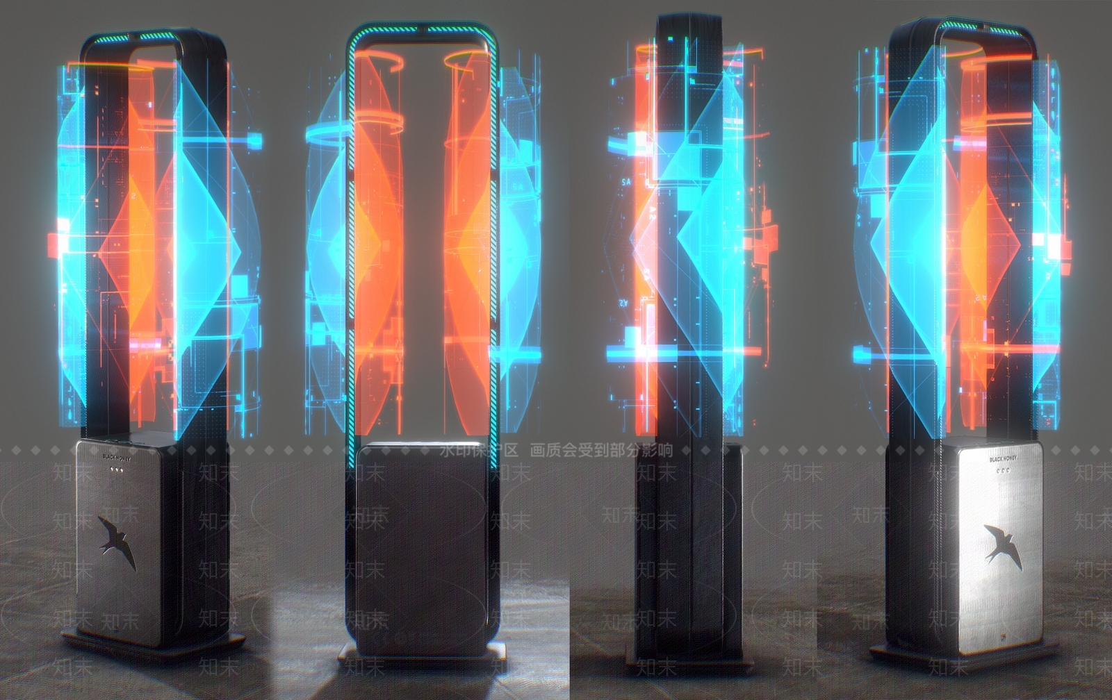 赛博朋克风全息投影台3D模型渲染效果图