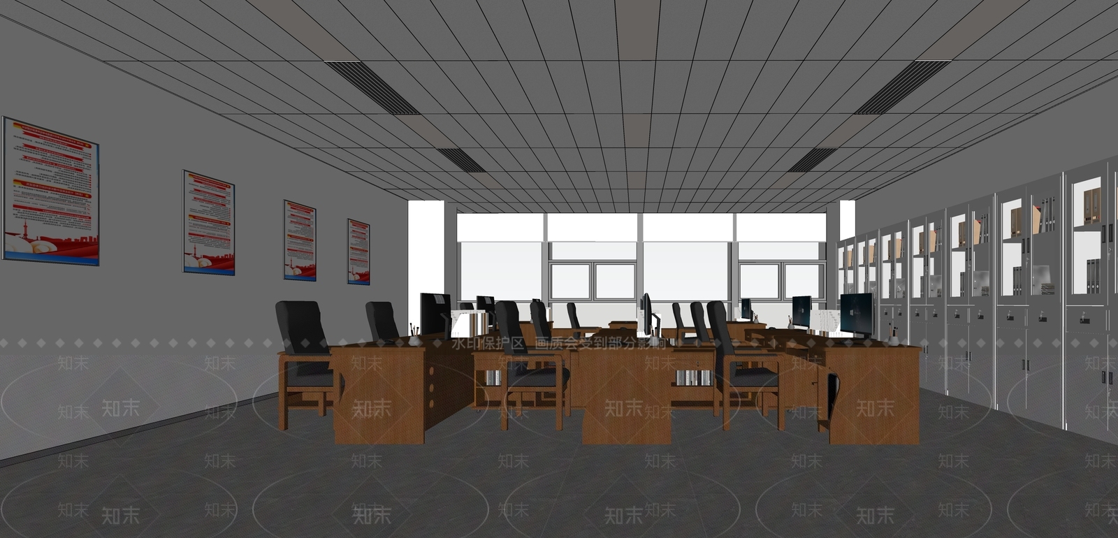 现代简约办公室SU模型下载【ID:1229029052】