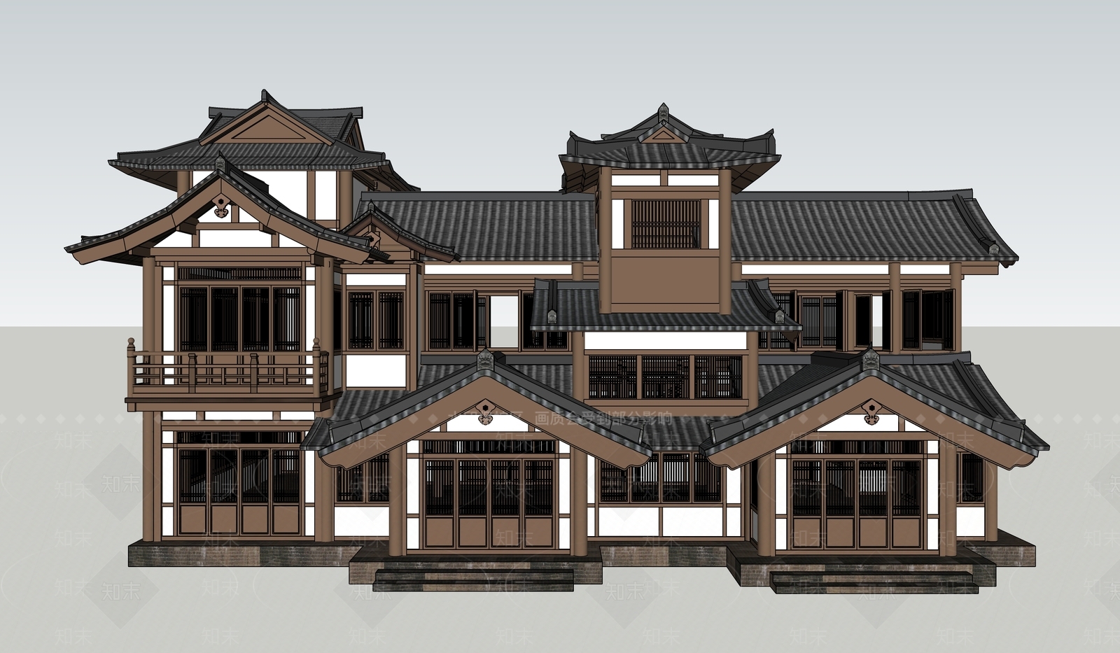 中式古建古建筑SU模型下载【ID:1229075163】