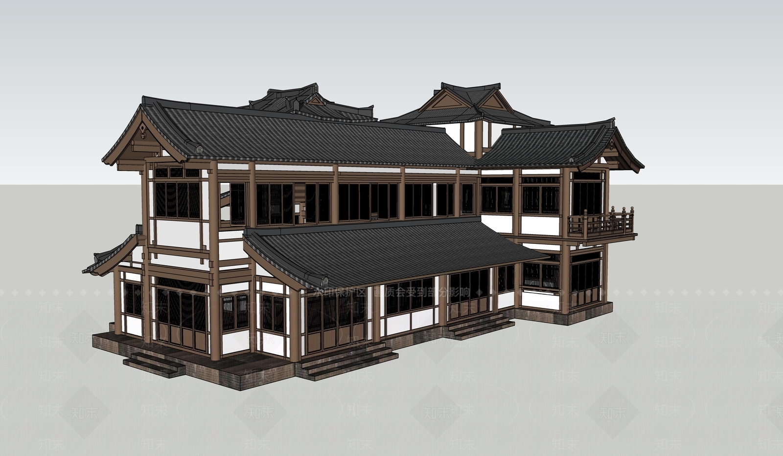 中式古建古建筑SU模型下载【ID:1229075163】