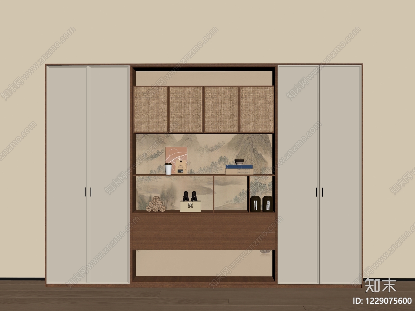 新中式书柜SU模型下载【ID:1229075600】