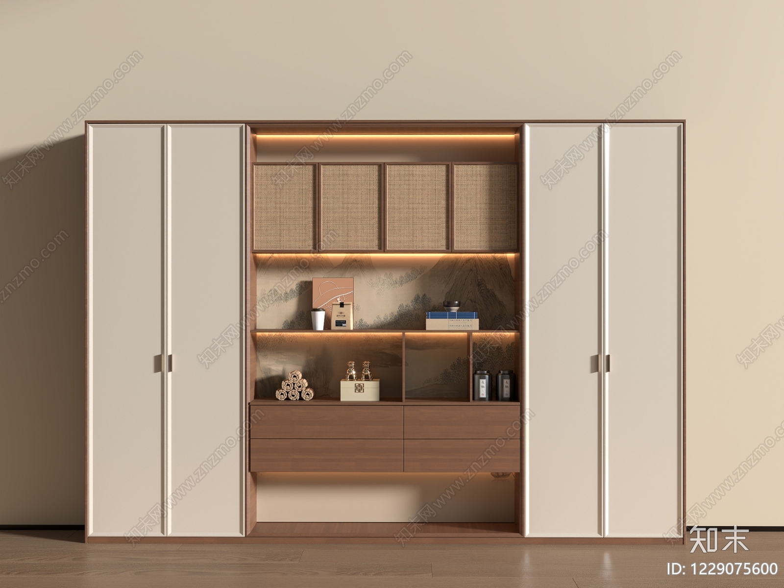 新中式书柜SU模型下载【ID:1229075600】