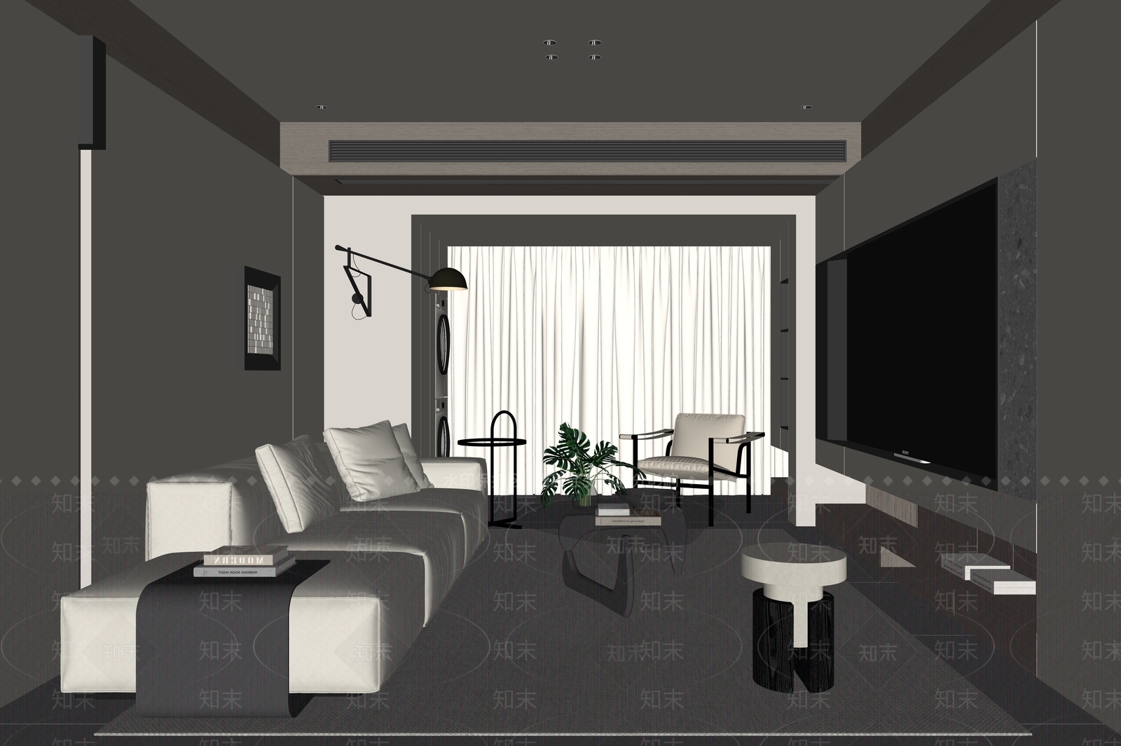现代简约家居客厅SU模型下载【ID:1229079040】