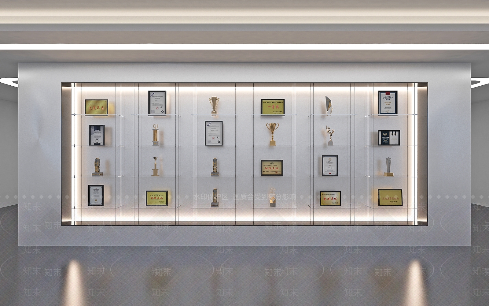 现代简约企业文化展厅3D模型渲染效果图